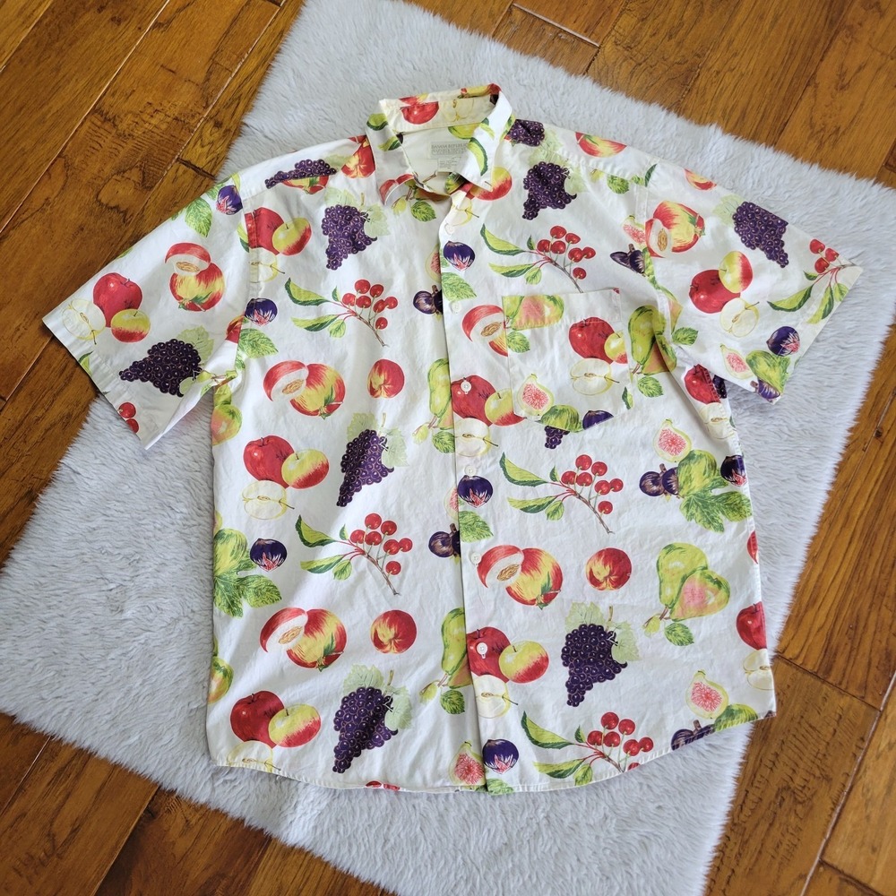 Vintage Banana Republic Button Up Shirt Men's Medium Fruit Print Short Sleeve